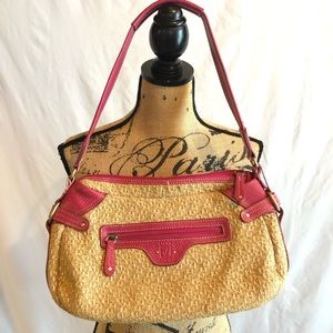 Stone Mountain Tan Woven Pink Purse 
Bag Handbag